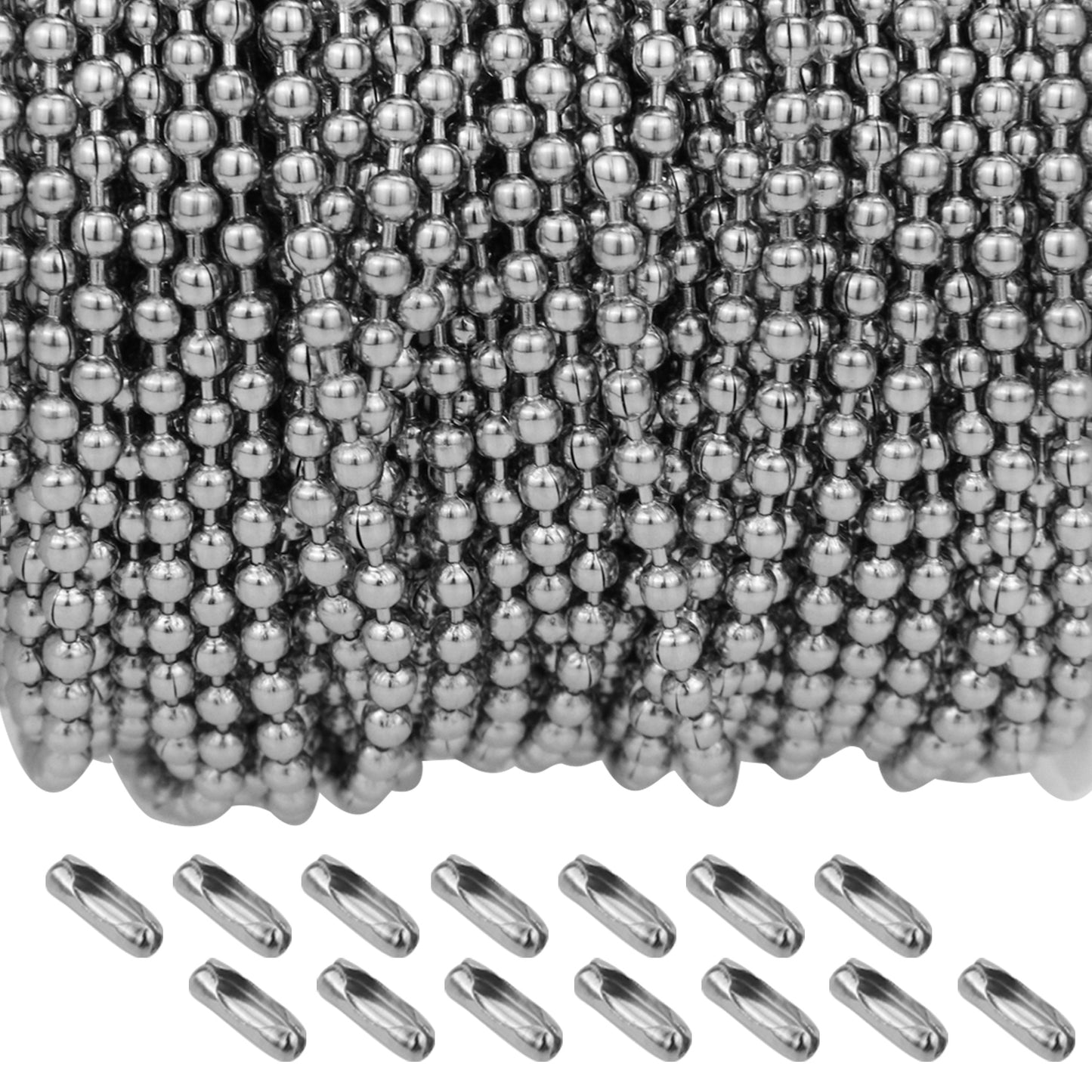 50 Feet Stainless Steel Ball Bead Chain Spool with 30 PCS Connectors