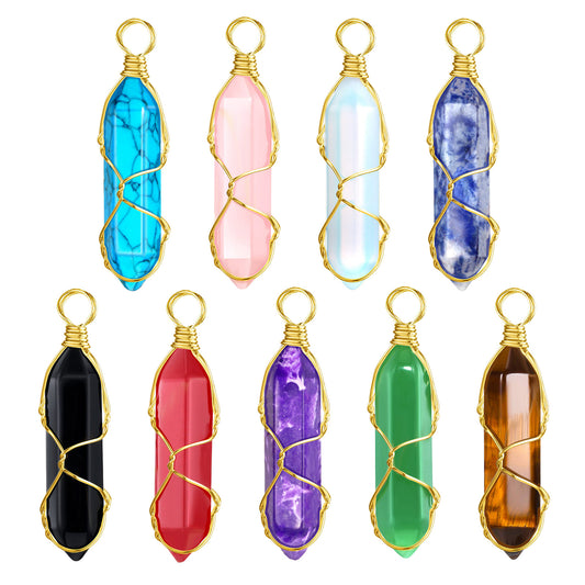 Wire Wrapped Hexagonal Healing Point Quartz Crystal Pendants Bulk